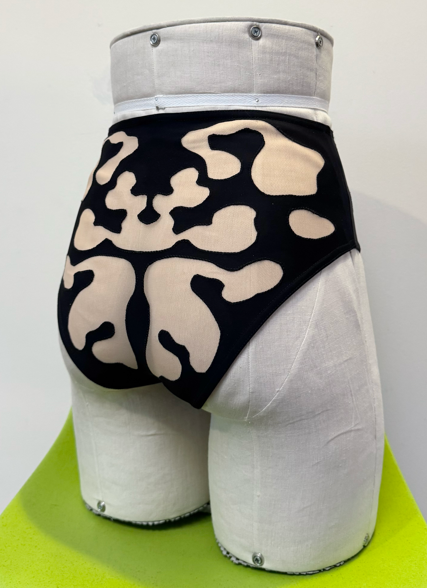 *SAMPLE* Black Blot Bikini Bottoms, pale mesh, S