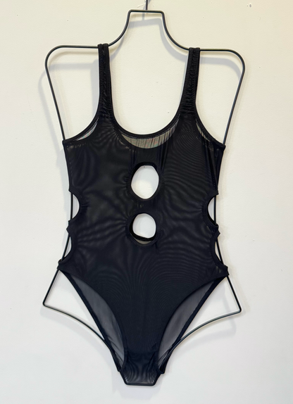 *SAMPLE* Black Mesh Bodysuit with cutouts, S