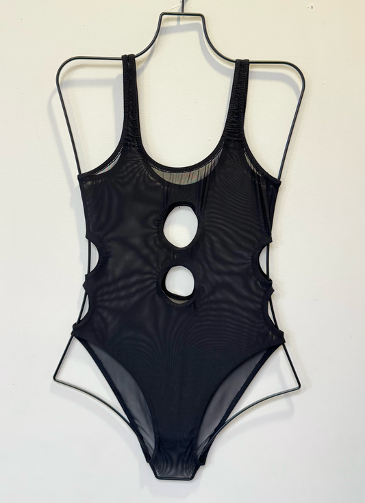 *SAMPLE* Black Mesh Bodysuit with cutouts, S