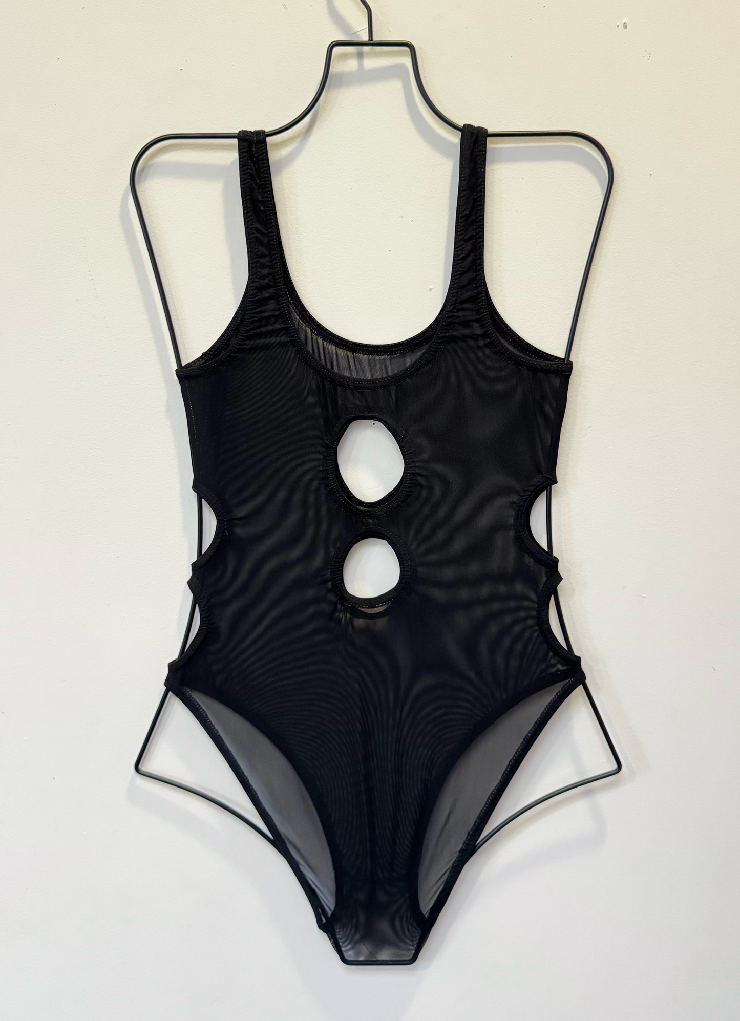 *SAMPLE* Black Mesh Bodysuit with cutouts, S