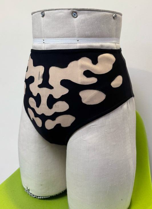 *SAMPLE* Black Blot Bikini Bottoms, pale mesh, S