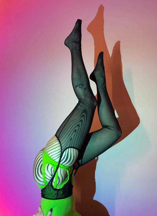 *SAMPLE* Black Mesh Suspender Stockings, S